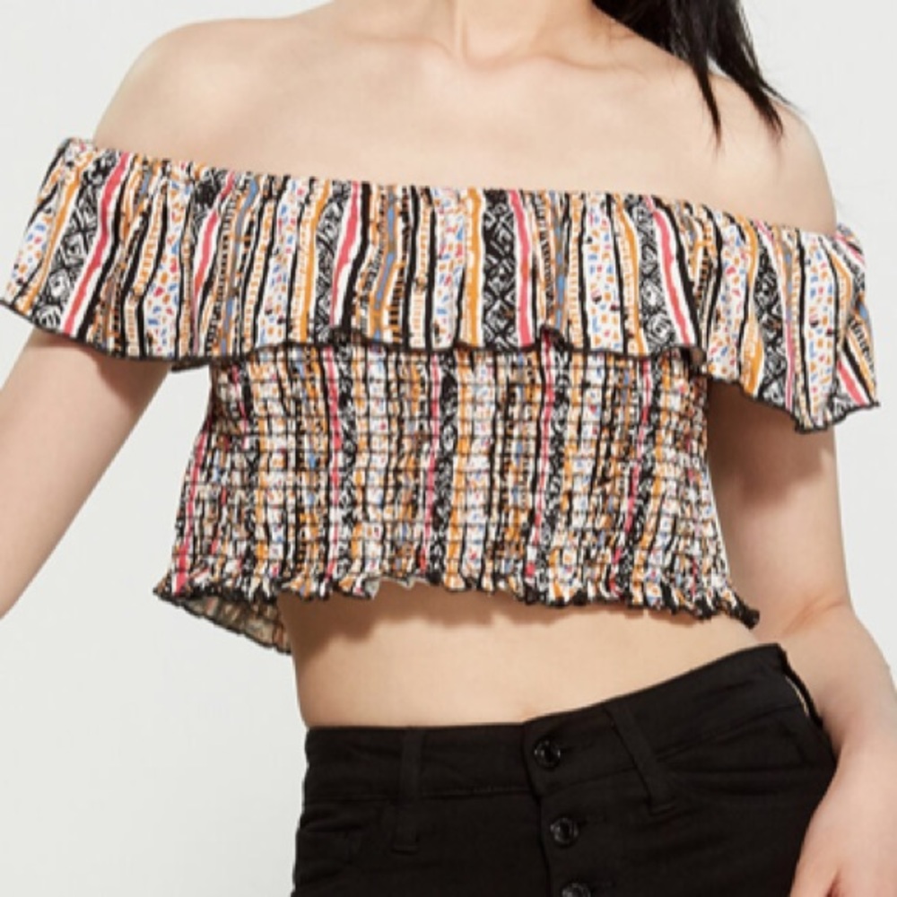 POLLY & ESTHER TRIBAL SMOCKED MEDIUM CROP TOP NEW
